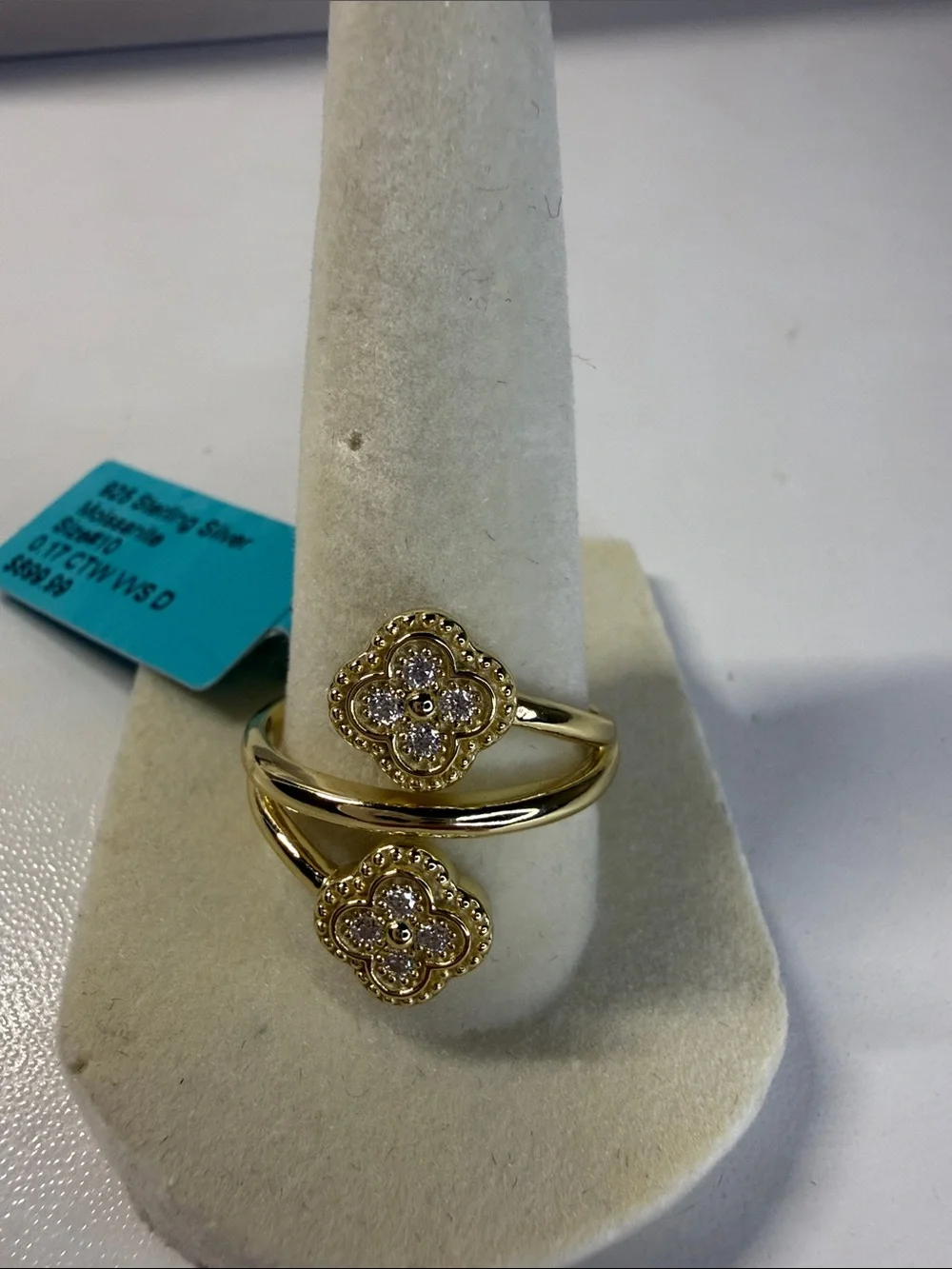 Gold Floral/clover Double-Head Ring with Moissanite Accents MSRP $899